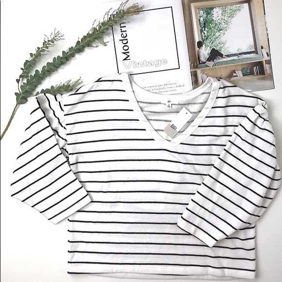 bp Tops - Terrycloth striped sweatshirt with ruffle sleeves